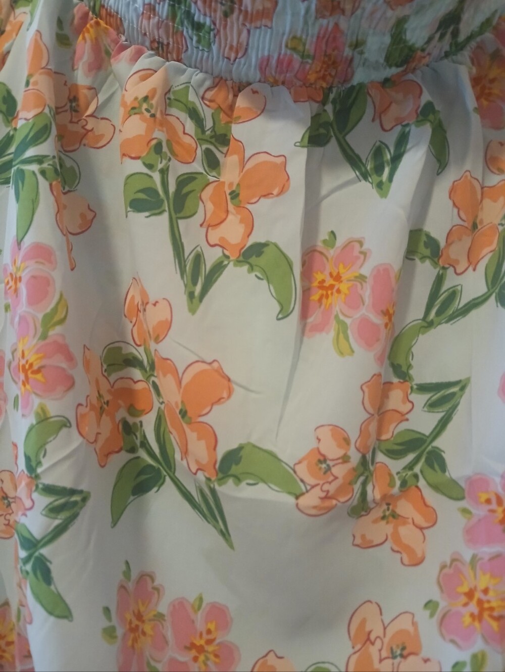 Floral Peasant Off Shoulder  Blouse in Light Blue and Peach - Picture 3 of 6